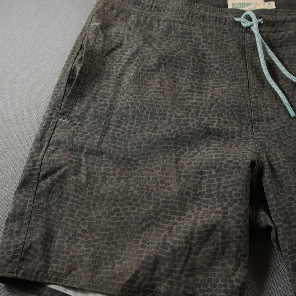 Wellen Pebble Stretch Men Swim Shorts Trunks M Green Lined Surf Vacation Travel